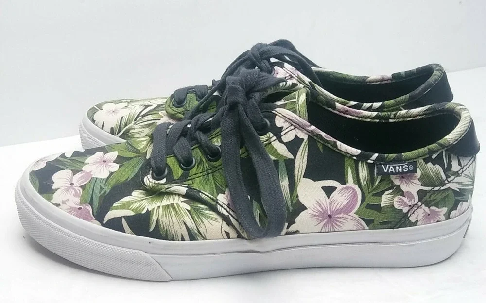 Vans Atwood Skate Shoes Floral Flowers Womens Sz 8.5 Green Black Lavender